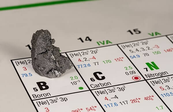 piece of boron on periodic table of elements