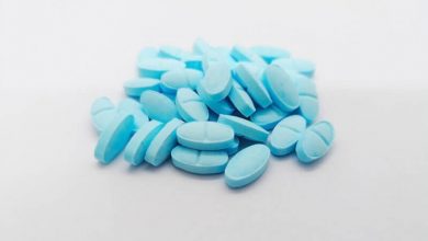 Many oval blue pills of Prednisolone 5 mg